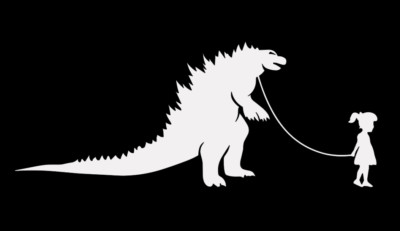 Little Girl Walking Godzilla Funny Vinyl Sticker Window Decal Car Truck SUV-image