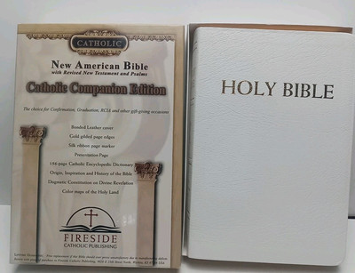 Fireside New American Bible Catholic Companion Edition WHITE Leather Cover EXC-image