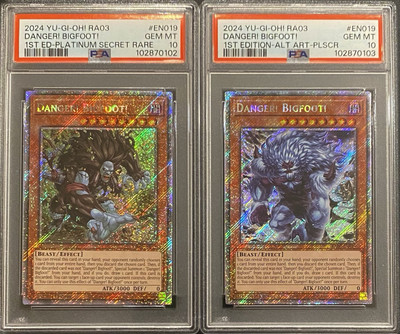 2024 PSA 10 YUGIOH RA03 BONANZA PLATINUM SECRET RARE DANGER BIGFOOT ALT ART SET-image