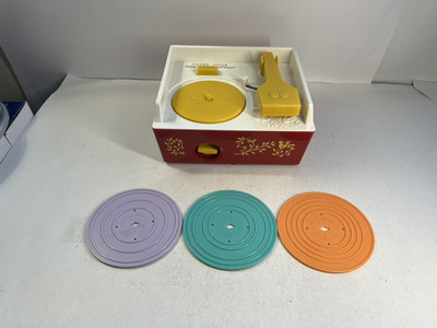 Retro Mattel Fisher Price Music Box Record Player 3 Records 6 Songs 2014 Works-image