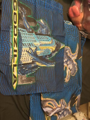 VTG 90s 1998 GODZILLA TOHO Movie Promo Twin Bed Fitted, Flat Sheet+Pillow Case-image