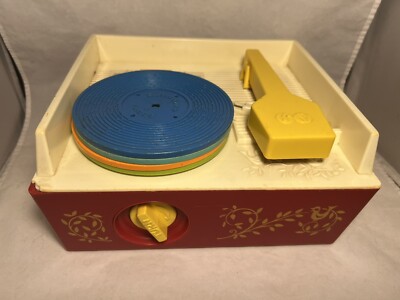 Vintage 1971 Fisher Price Music Box Record Player 995 w/4 Records Works-image