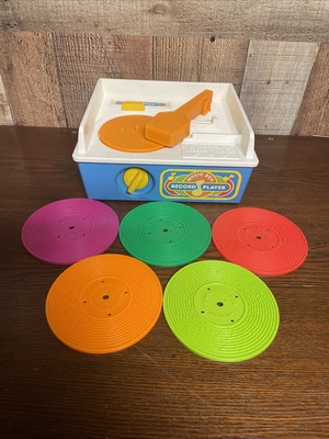 Clean 1987 FISHER PRICE MUSIC BOX RECORD PLAYER 995 W/ALL 5 RECORDS WORKS !!-image