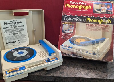 1978 Fisher Price Portable Phonograph Blue 825 49B8 in Original Box-WORKS GREAT!-image