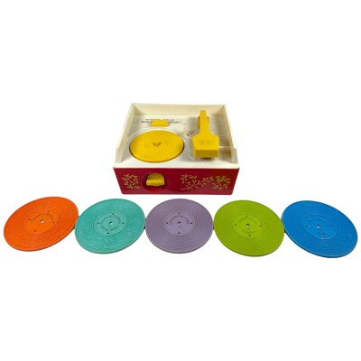 Mattel Fisher Price Music Box Record Player 5 Records 1971 Version Tested Works-image