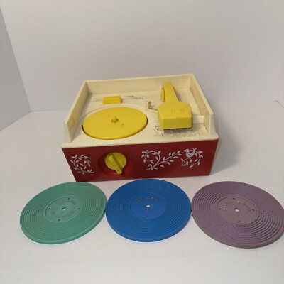 1971 Vintage Fisher Price Music Box Toy Record Player #995 3 Discs Works-image