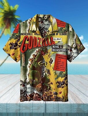 Godzilla King Of Monsters Tropical Hibiscus Vintage Beach Hawaiian Shirt 3D-image