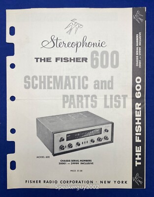 Original The Fisher 600 Receiver Schematic & Parts List Manual -- #1-image