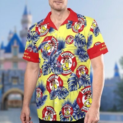 Mickey Firefighter Funny Mickey Mouse Tropical Vacation Hawaiian Shirt -image