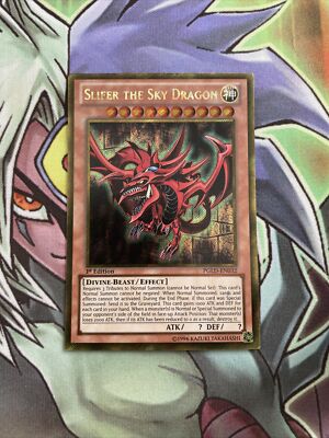 PGLD-EN032 Slifer The Sky Dragon Gold Secret Rare 1st Edition NM Yugioh Card-image