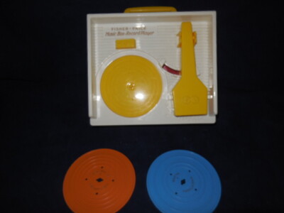 FISHER PRICE Wind Up Record Player Music Box 2 Records Works Repro-image