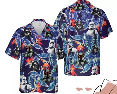 Darth Vader Stormtrooper Boba Fett Floral Tropical Leaves Summer Hawaiian Shirt -image