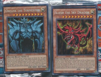 Yugi's Slifer the Sky Dragon + Obelisk the Tormentor Secret Rare Egyptian God NM-image