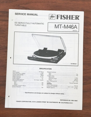 Fisher MT-M46A Record Player / Turntable Service Manual *Original*-image