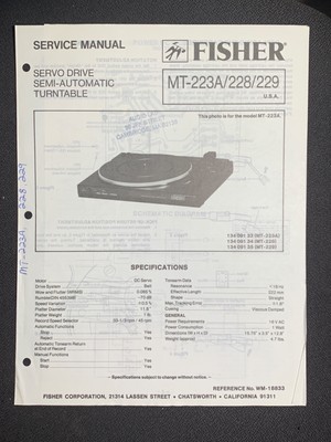Fisher MT-223A/228/229 Service Manual Semi Automatic Turntable Original-image