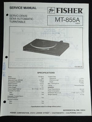 Fisher MT-855A Service Manual auto Return Stereo Turntable Original-image