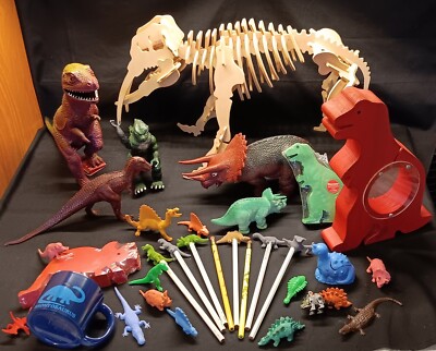 Large Dinosaur collection toy figure lot, wooden puzzle mug pencils UNIQUE!-image