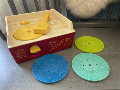 Vintage Fisher Price Music Box Record Player W/ 3 Plastic Records Works-image