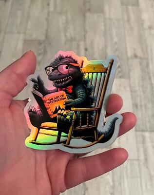 3Inch Godzilla Reading Book Holographic 3 Inch Waterproof Sticker-image