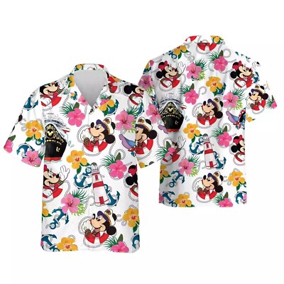 Mickey & Friends Cruise Lighthouse Hibiscus Pattern Summer Hawaiian Shirt-image