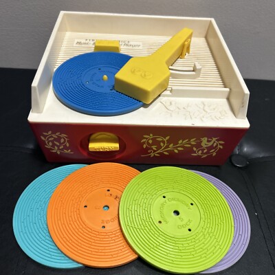 Fisher Price Music Box Toy Record Player 995 1971 With 5 Discs No Box Works Rare-image