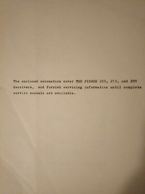 Fisher 203 213 295 Service Manual Receiver Preliminary Schematic Original-image