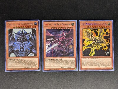 Yugioh - Egyptian God Cards Set Obelisk Slifer Ra TN19 Prismatic Secret Rare LP-image