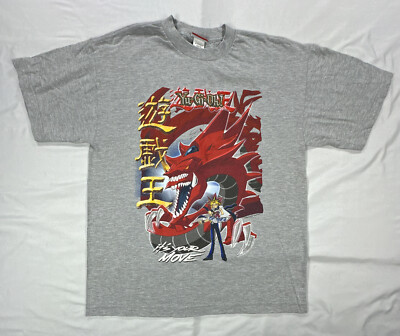 Vintage YOUTH L 16-18 Yugioh T-Shirt Graphic Slifer The Sky Dragon 90s Yu-Gi-Oh!-image
