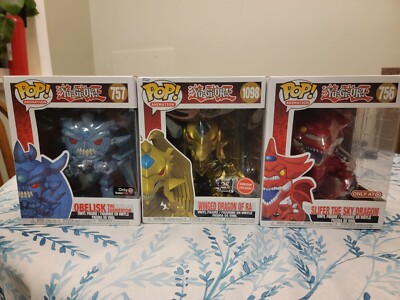 Yugioh Funko Pop! Egyptian God Lot Of 3 Obelisk Slifer The Skydrg Wing Dragon Ra-image