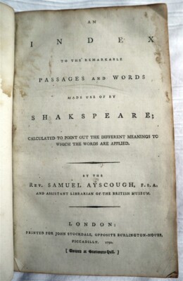 SAMUEL AYSCOUGH Remarkable Passages In Shakespeare 1st 1790 Edition Full Calf -image