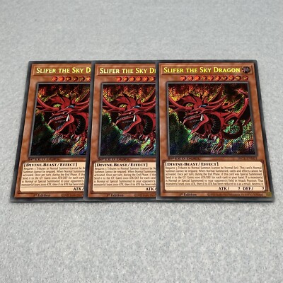 Yugioh Slifer the Sky Dragon 1st Edition Secret Rare 3 Card Set NM SBC1-image