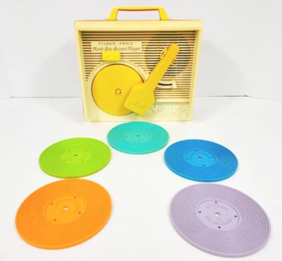Vintage 1971 Fisher Price Classic Toys Music Box Record Player 5 Records Working-image