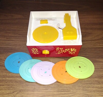 Vintage Fisher Price Music Box Record Player #955 & 5 Records ~ Tested & Works!-image