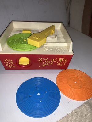 Vintage Fisher Price Music Box Kids Record Player 1971 #995 3 Records Working-image
