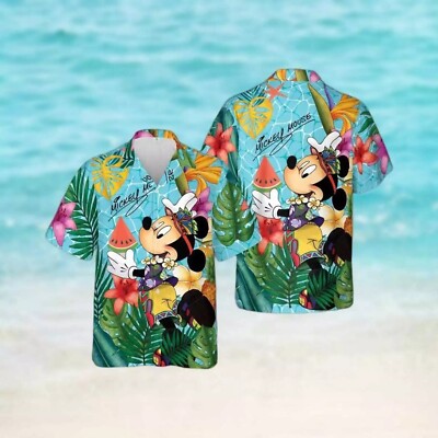 Mickey Mouse Holding Watermelon Tropical Aloha Summer Vacation Hawaiian Shirt -image
