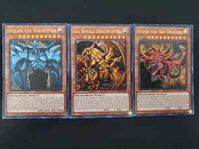 Yugioh SET Egyptian God Cards Set Slifer, Obelisk, The Winged Dr **HOT** + Bonus-image
