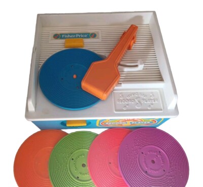 Fisher Price 1987 Music Box Record Player Vintage Toy W/ 4 Records Tested Works.-image