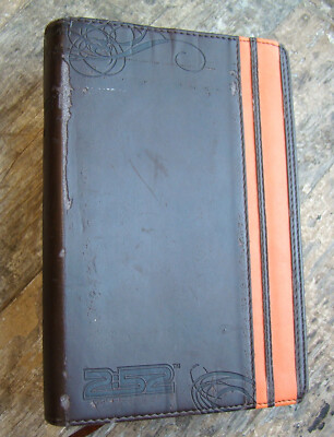 Backpack Bible ~2005 Italian Duo-Tone Brown Orange Leather~ Boys 2:52 Series NIV-image