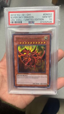 2010 Yugioh PSA 10 GEM MINT Slifer The Sky Dragon LC01-EN002 Ultra Rare-image