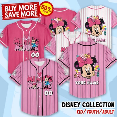 Custom Minnie Mouse Disney Baseball Jersey Disneyland Kid Men Women Gift NEW-image