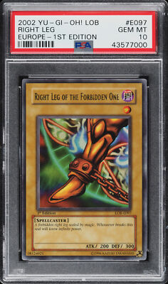 2002 YU-GI-OH!  EUROPE 1ST ED RIGHT LEG OF THE FORBIDDEN ONE LOB-E097 097 PSA 10-image