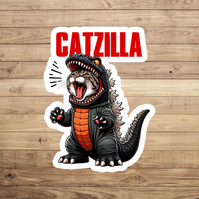 Cat sticker vinyl decal catzilla godzilla funny kitten novelty window laptop mug-image