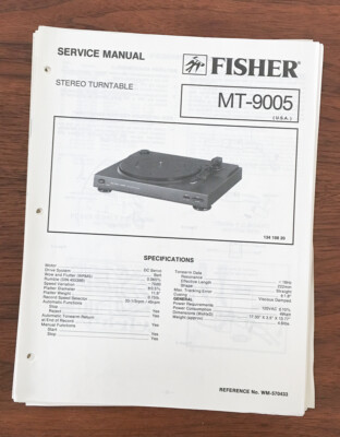 Fisher MT-9005 Record Player / Turntable Service Manual *Original* #1-image