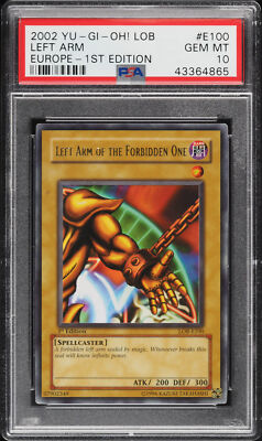 2002 Yugioh LOB-100 EUROPE 1ST ED LEFT ARM OF THE FORBIDDEN ONE LOB-E100 PSA 10-image