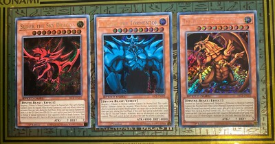 YUGIOH! Egyptian God Set - Slifer Obelisk Ra SBCB-EN201 202 203 1st Ed - Mint-image
