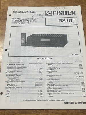 FISHER RS-615 AM / FM STEREO DIGITAL RECEIVER ORIGINAL SERVICE REPAIR MANUAL -image
