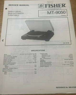 FISHER MT-9050 DIRECT DRIVE TURNTABLE ORIGINAL SERVICE REPAIR MANUAL -image