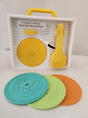 FISHER PRICE 2014 Red & Yellow Working Music Box Record Player w/ 3 records-image