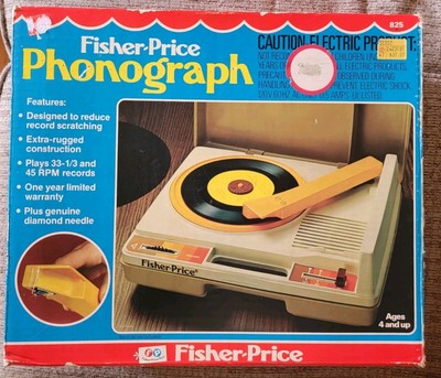 Fisher Price Phonograph Record Player Vintage with Box 0825 Works MISSING SPACER-image