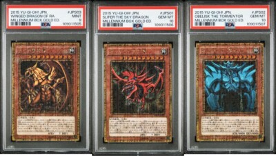 PSA 10 Yu-Gi-Oh Millennium Box Gold MB1-JPS01-03 Obelisk Slifer Ra Set JPN-image